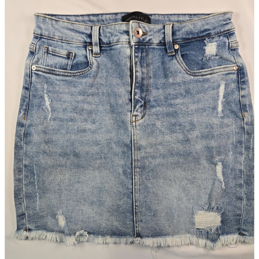 Kendall + Kylie Denim Mini Skirt Size 9/29 Light Wash Distressed Festival Y2K